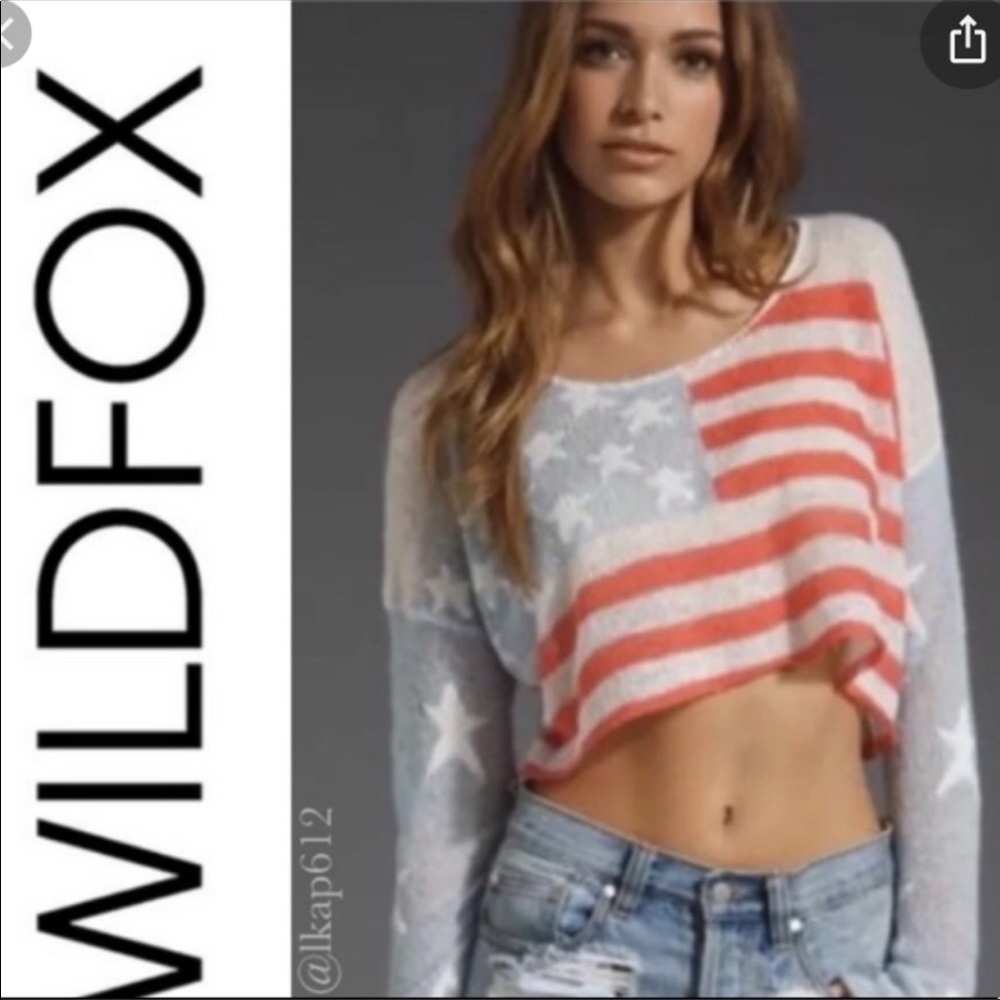 WILDFOX White Label Cropped American Flag Sweater